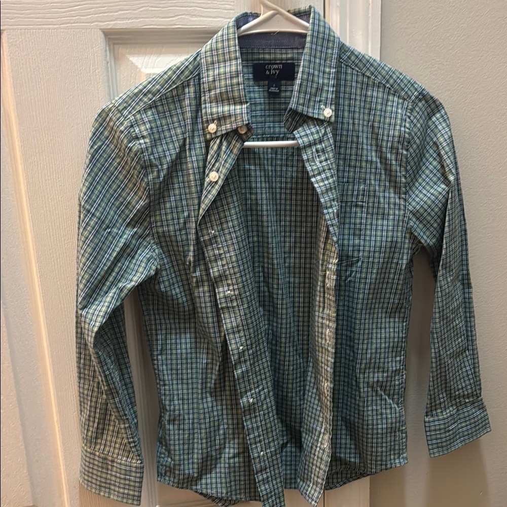 Crown & Ivy Boy’s Green Plaid Button Down Shirt